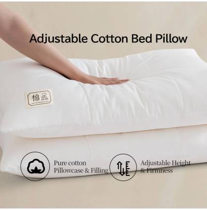 Adjustable Cotton Bed Pillow Cotton Soft Breathable Large Size Sleep Bolster 3 Removal Cotton Pillow Inserts 70 × 45cm