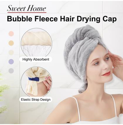 [2pcs/set] Bubble Fleece Hair Drying Cap Highly Absorbent for Head Quick Dry Soft and Comfortable 5 Colous Availeble