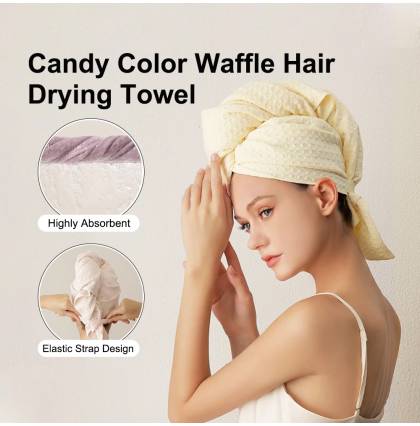 Candy Color Waffle Hair Drying Towel Anti-bacterial Hair Drying Cap Super Absorbent Quick Hair Drying Towel 67cm x 100cm