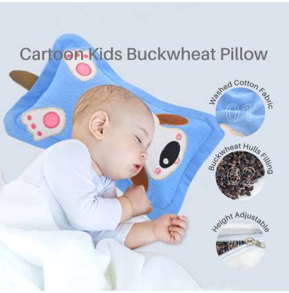 Cartoon Embroidery Pillow Kids Infant Baby Pillow Buckwheat Hull Washed Cotton Fabric Bed Pillow Adjustable Bolster M/S
