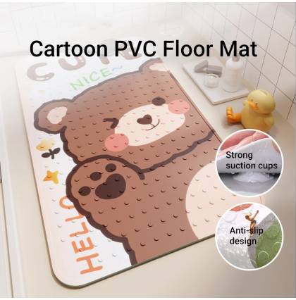 Cartoon PVC Floor Mat Cute Shower Bath Floor Mat PVC Anti Slip Strong Suction Cup Bathroom Kitchen Slip Resistance Mat
