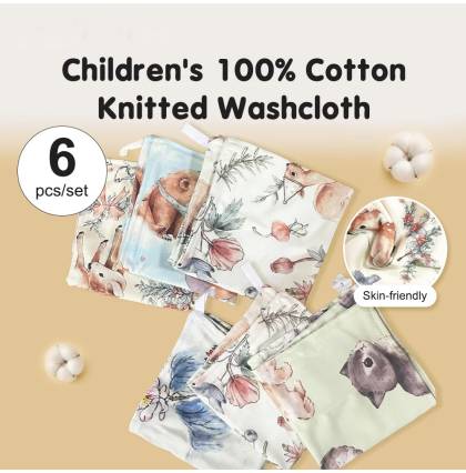 [6pcs/set] Children's 100% Cotton Knitted Washcloth Soft & Comfortable Highly Absorbent New Bron Multipurpose Towel