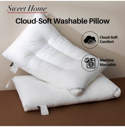 Cloud-Soft Washable Pillow Cotton Breathable Pillowcase Neck Support Machine Washable Antibacterial Full Filling Bolster