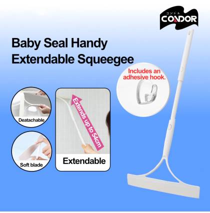 Condor Baby Seal Handy Extendable Squeegee Glass Window Wall Bathtub Wiper Detachable Flexible Blade Self-adhesive Hook