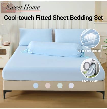 Cool-touch Fitted Sheet Bedding Set Breathable Soft Comfortable Deep Pocket Include Pillowcase Bolster Cover XS SS QS KS