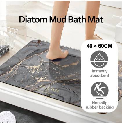 Diatom Mud Bath Mat Bathroom Floor Mat Quick Drying Absorbent Flexible Non Slip Marble Pattern Rug 40x60cm