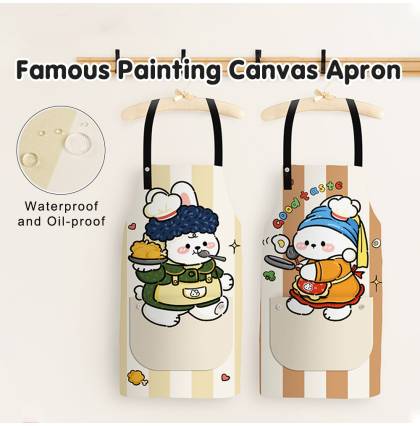 Famous Painting Canvas Apron Waterproof Oil-resistant and stain-proof Oil-proof Cute Rabbit Apron Household Kitchen