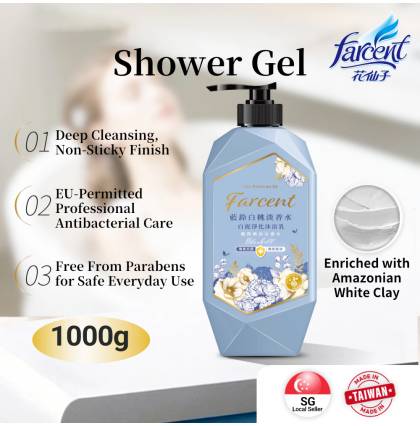 Farcent Shower Gel 1000g White Clay Purifying Fragrance Body Wash Botanical & Mineral-Based Antibacterial Paraben-free