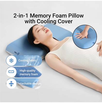 Innovative Cooling Fabric 2-in-1 Memory Foam Pillow Cervical Neck Support Double Core Detachable Pillow Bolster 68x40cm