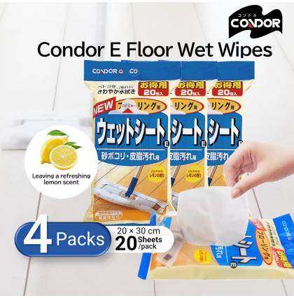 [Bundle of 4]Japan Condor E Floor Wet Cleaning Wipes 20 Sheets Cleaning Towel Antibacterial Lemon Scent Floor Mop Refill