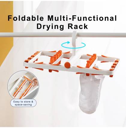 KL018 Foldable Multi-Functional Drying Rack 24 Clips Multifunctional Rack Securely Socks Underwear Rotatable Hooks
