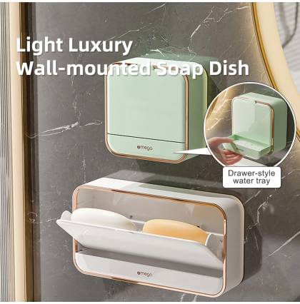 Light Luxury Wall-mounted Soap Dish Punch-free Double Drainage Bathroom Storage Soap Box Shelf