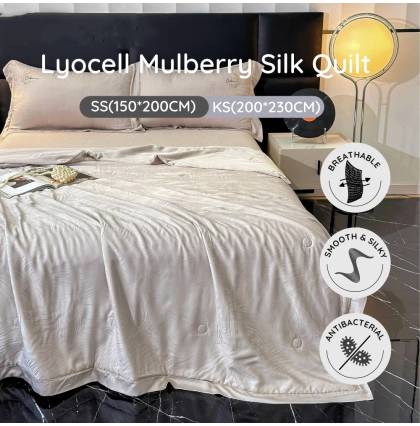 Lyocell Mulberry Silk Quilt Luxurious Summer Quilt Blanket Antibacterial Breathable Silky Smooth Bedroom Comforter SS KS
