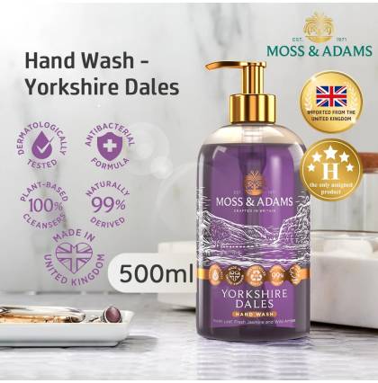 MOSS & ADAMS Antibacterial Vegan Hand Wash Gel Tender Moisturizing Hand Soap Non-irritation Yorkshire Dales 500ml