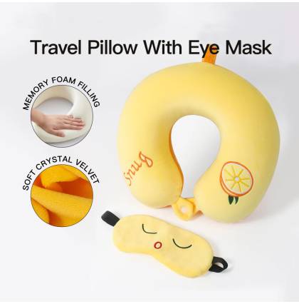 Plaid Travel Pillow With Eye Mask U-shaped Flight Airplane Trip Rest Neck Care Pillow Slow Rebound Memory Foam Filling
