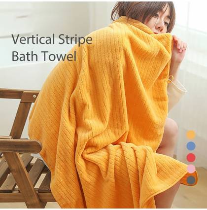 Plain Coral Velvet Vertical Stripe Supersize Bath Towel Super Soft High Absorbent Towel 80x150cm