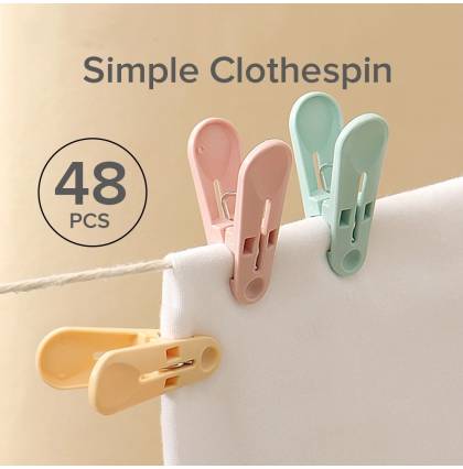 [48Pcs] Simple Clothespin Plastic Clip Strong Windproof Peg Non-slip Non-marking Bedsheet Sock Towel Clamp Random Colors