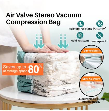 [3Pcs/Set] Stereo Air Valve Vacuum Compression Bag PA+PE Waterproof Storage Bag Blankets Clothes Space Saving 50x70x30cm